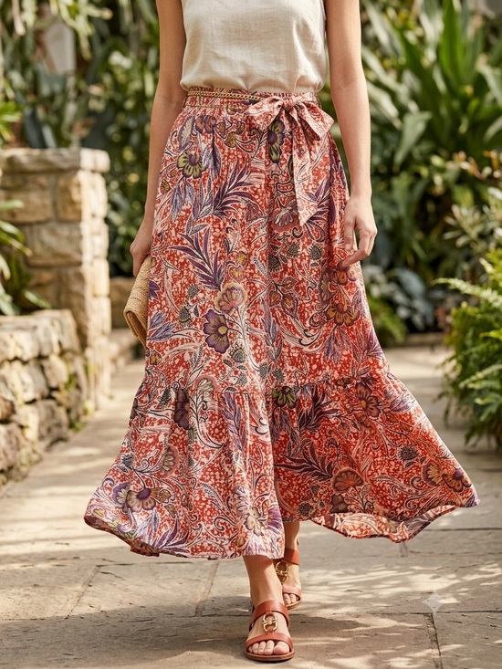 Rachel Zoe Dresses & Skirts - Rachel Zoe Floral Maxi Skirt Silk Feel Tiered Hem Design and Side Tie Sz Small